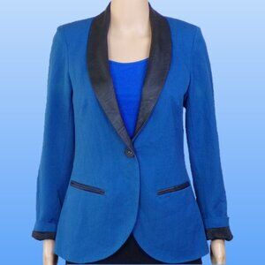 BLACK RAINN size S blue/black blazer faux-leather trim hand wash or dry clean